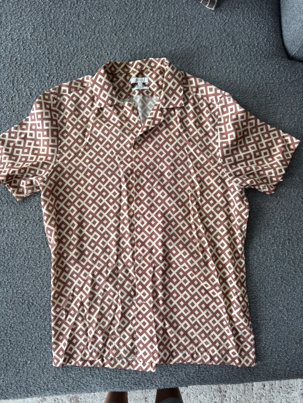 Reiss Brown and Cream Geometric Short-Sleeve Polo